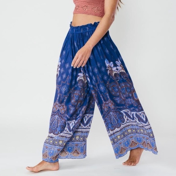 NEW FREE PEOPLE Gold Dust Printed Wide Leg Pants S - Picture 2 of 9